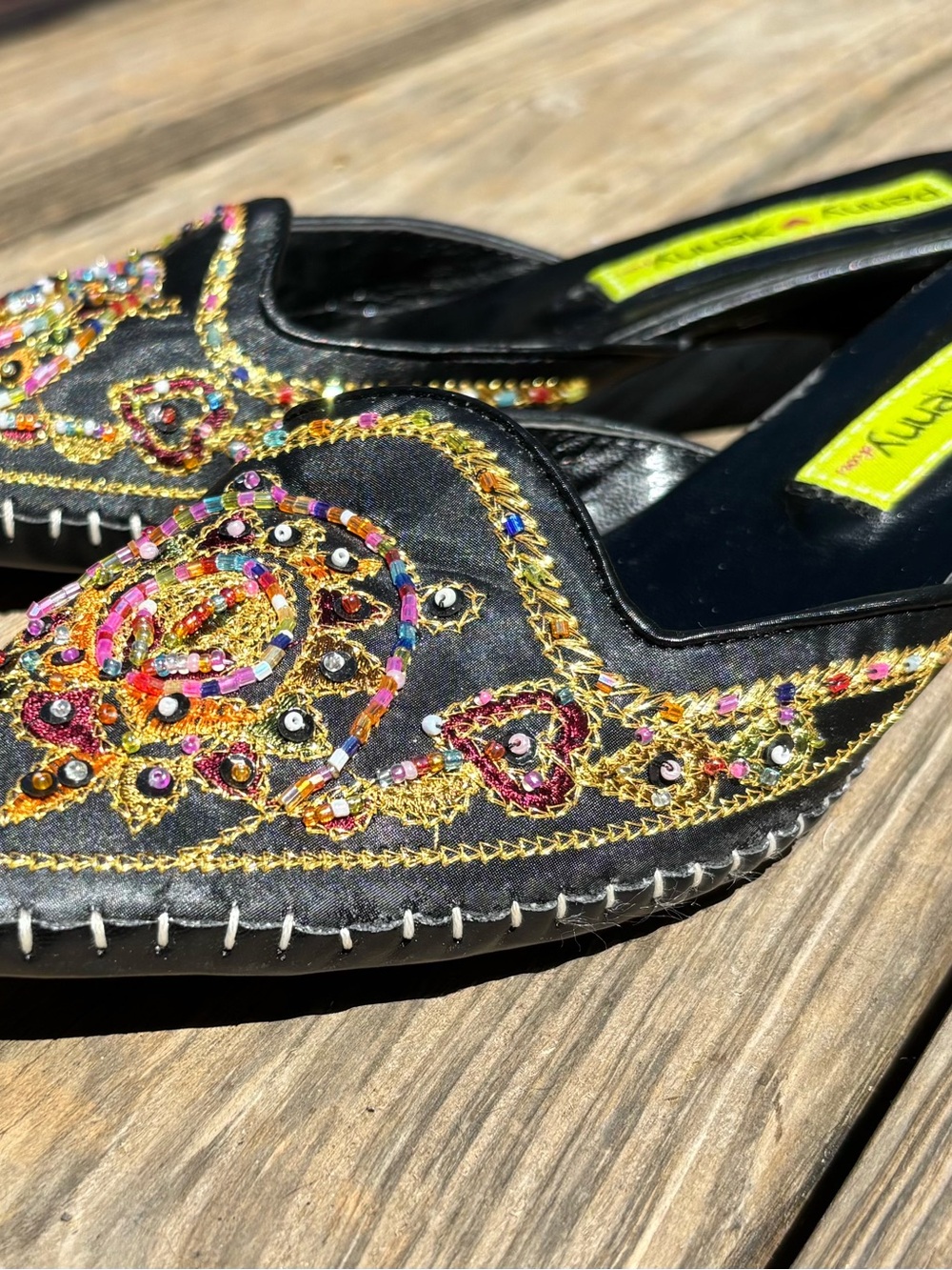 Penny Loves Kenny Black Beaded Embroidered Slip-On Mules